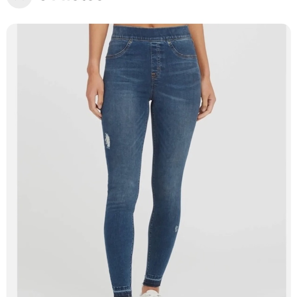 Spanx jeans leggings stretchy skinny pull on distressed medium wash large